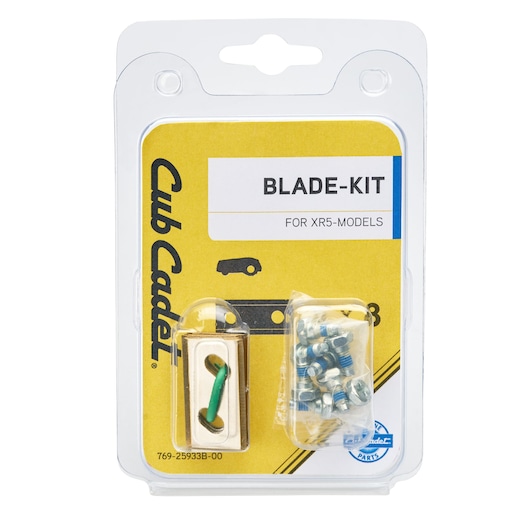 CubCadet 122-105-603 blade kit for XR5 models, yellow packaging, photographed front angle.