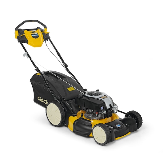 CubCadet 12ABPV9B603 LM3-CR53S lawn mower side angle on white background, yellow and black design.