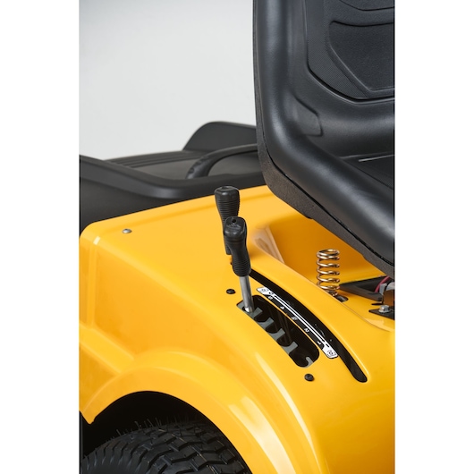 CubCadet LT2-NR92 SKU 13AB71BE603 lawn tractor gear levers and seat, close-up angle.