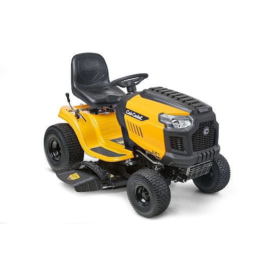 CubCadet 13AB77BY603 yellow riding lawn mower, front angle on white background.