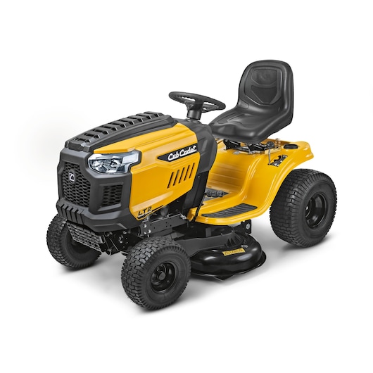 CubCadet 13AB78BY603 yellow riding lawn mower, side angle on white background.