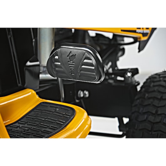 CubCadet LT2-NS92 pedal and footrest detail, SKU 13AB78BY603, lawn tractor side angle, black and yellow.
