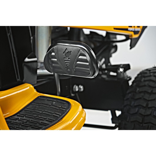 CubCadet LT2-NS92 pedal and footrest detail, SKU 13AB78BY603, lawn tractor side angle, black and yellow.