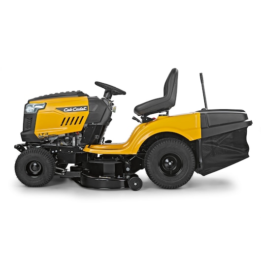CubCadet LT3-PR105 13AJ71BN603 yellow ride-on lawn mower side view with black grass collector.
