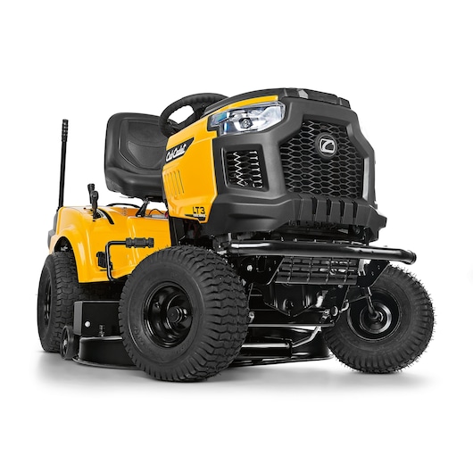 CubCadet LT3-PR105 13AJ71BN603 yellow riding lawn mower, front angle, on white background.