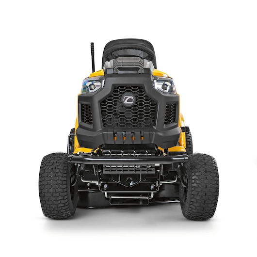 CubCadet LT3-PR105 13AJ71BN603 lawn tractor, front angle, yellow and black, photography, white background.