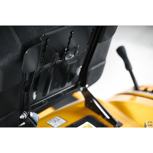 CubCadet LT3-PR105 13AJ71BN603 seat adjustment mechanism photography, close-up, yellow background.