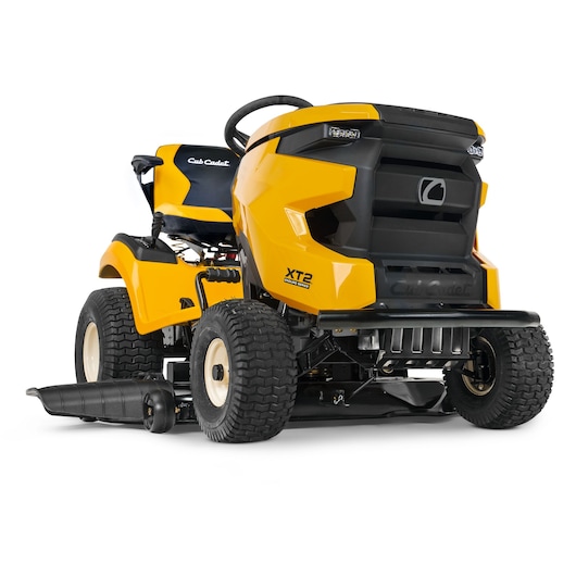 CubCadet 13AJA1TT603 XT2PS117 yellow riding lawn mower, front angle on white background.