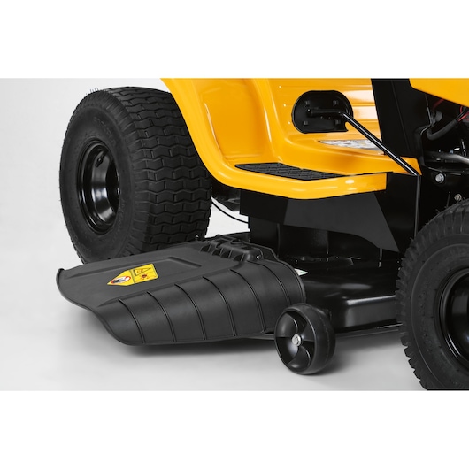 CubCadet LT3-PS107 SKU 13AY78BS603 lawn tractor side view showing black deck and yellow frame