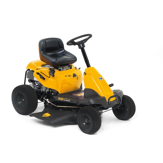 CubCadet 13B726JD603 yellow ride-on lawn mower side angle on white background.