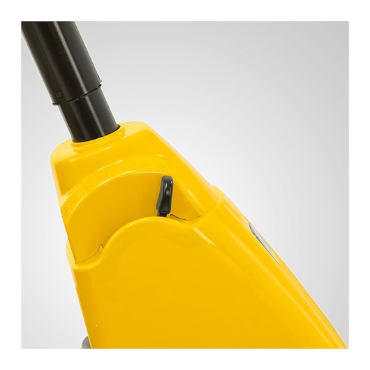 CubCadet 13B726HD603 lever detail on yellow riding mower, close-up angle, showing handle adjustment.