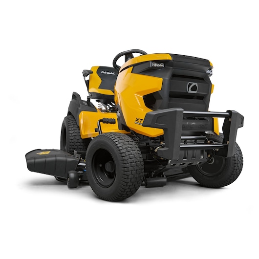 CubCadet 14AFA5TQ603 yellow riding lawn mower, rear angle on white background.