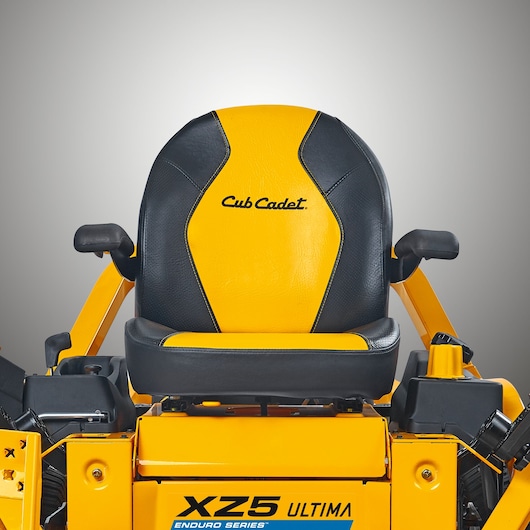 CubCadet 17AIEAC3603 XZ5 Ultima mower seat, yellow and black, front angle on white background.