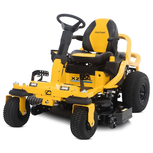 CubCadet 17AIGBYN603 zero-turn lawn mower, yellow and black, front angle on white background.