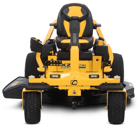 CubCadet 17AIGGY2603 zero-turn mower, yellow and black, front angle, on white background.