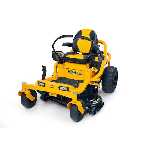 CubCadet 17BAEACS603 zero-turn riding mower, yellow and black, front angle on white background.