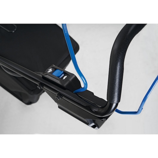 CubCadet 18ASTR94603 lawn mower handle with speed control lever, blue cable, top angle