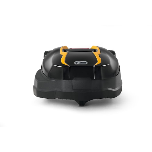 CubCadet 22AKFEFA603 robotic lawn mower, black and yellow, front angle on white background.