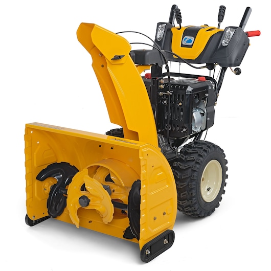 CubCadet 31AY5EVX603 snow blower, yellow and black, angled front left on white background.