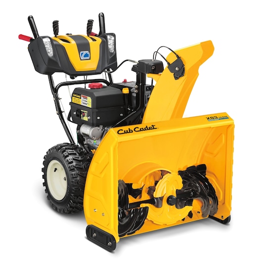CubCadet 31AY5EVZ603 yellow snow blower front angle with dual-stage auger and sturdy wheels.