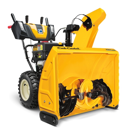 CubCadet 31AY5EVZ603 yellow snow blower front angle on white background, showing auger and controls.