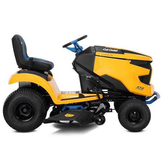 CubCadet 33ABA7ES603 yellow and black lawn tractor, side view on white background.