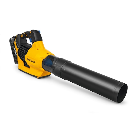 CubCadet 41AT6BE-603 handheld leaf blower, yellow and black, side angle on white background.