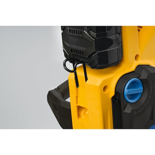 CubCadet 41AT6CGR603 leaf blower detail left angle showing battery slot and blue control knob.