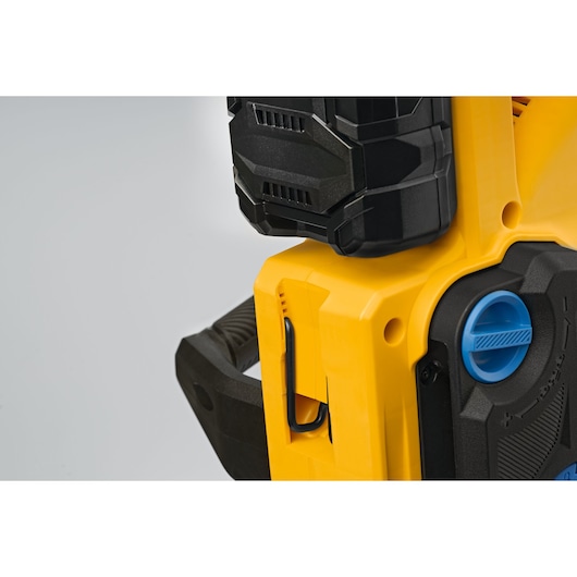 CubCadet 41AT6CGR603 power tool close-up showing yellow and black body with blue dial and battery clip.