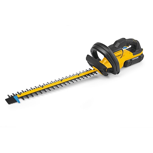 CubCadet 41AT6HK-603 cordless hedge trimmer, yellow and black, front angled view on white background.