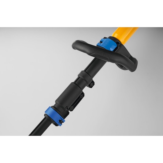 CubCadet 41AT6TGT603 string trimmer handle, close-up photo, black with blue accents, white background.