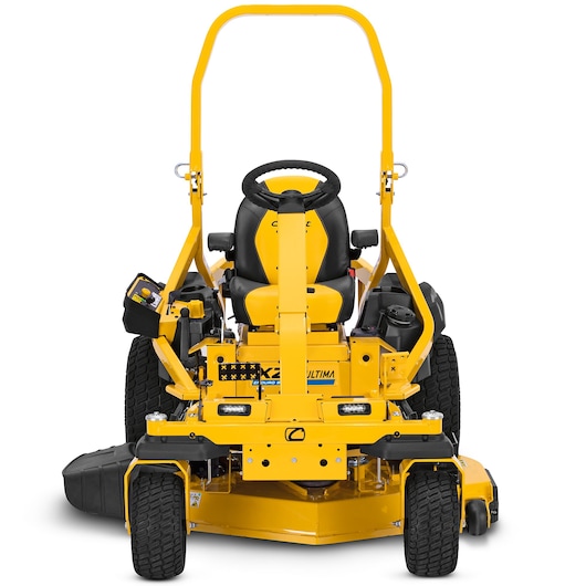 CubCadet 47AICAB6603 zero-turn lawn mower front angle, yellow frame, black seat, on white background.