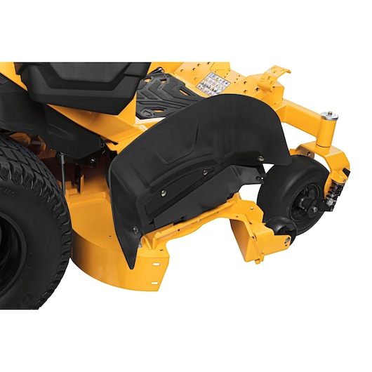 CubCadet 47AICAB6603 mower deck side view, yellow frame and black discharge chute.
