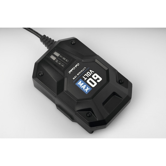 CubCadet SKU 49AL601-603 black 60V MAX lithium ion battery, top angle on white background.