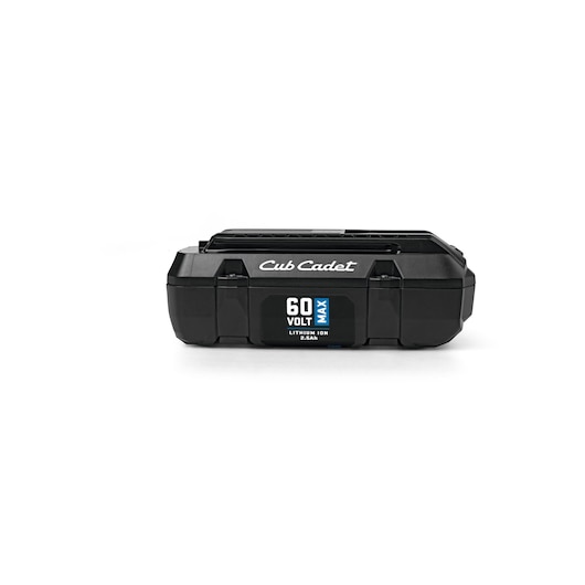 CubCadet 49AP601-603 black 60V MAX lithium-ion battery, front angle, on white background.