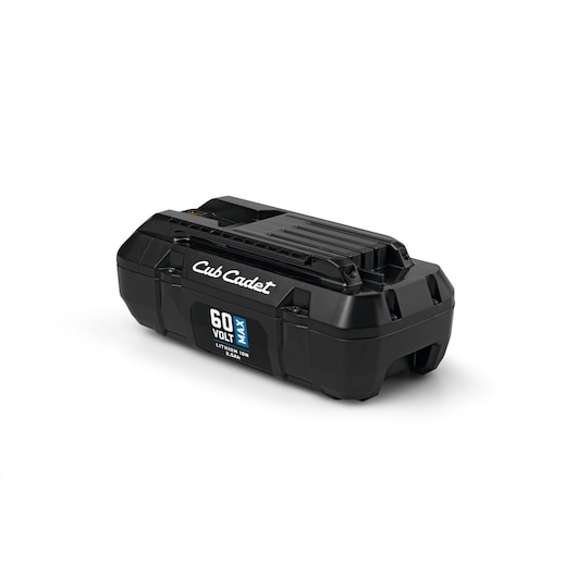 CubCadet 49AP601-603 black 60V MAX lithium-ion battery front angle on white background.